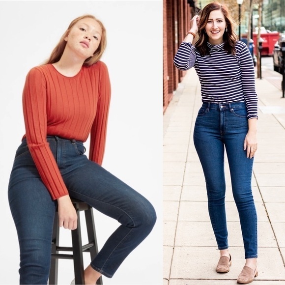 EVERLANE 90s High Waist Dark Wash Stretch Denim Ankle Cropped Skinny Jeans 25 - Picture 4 of 13